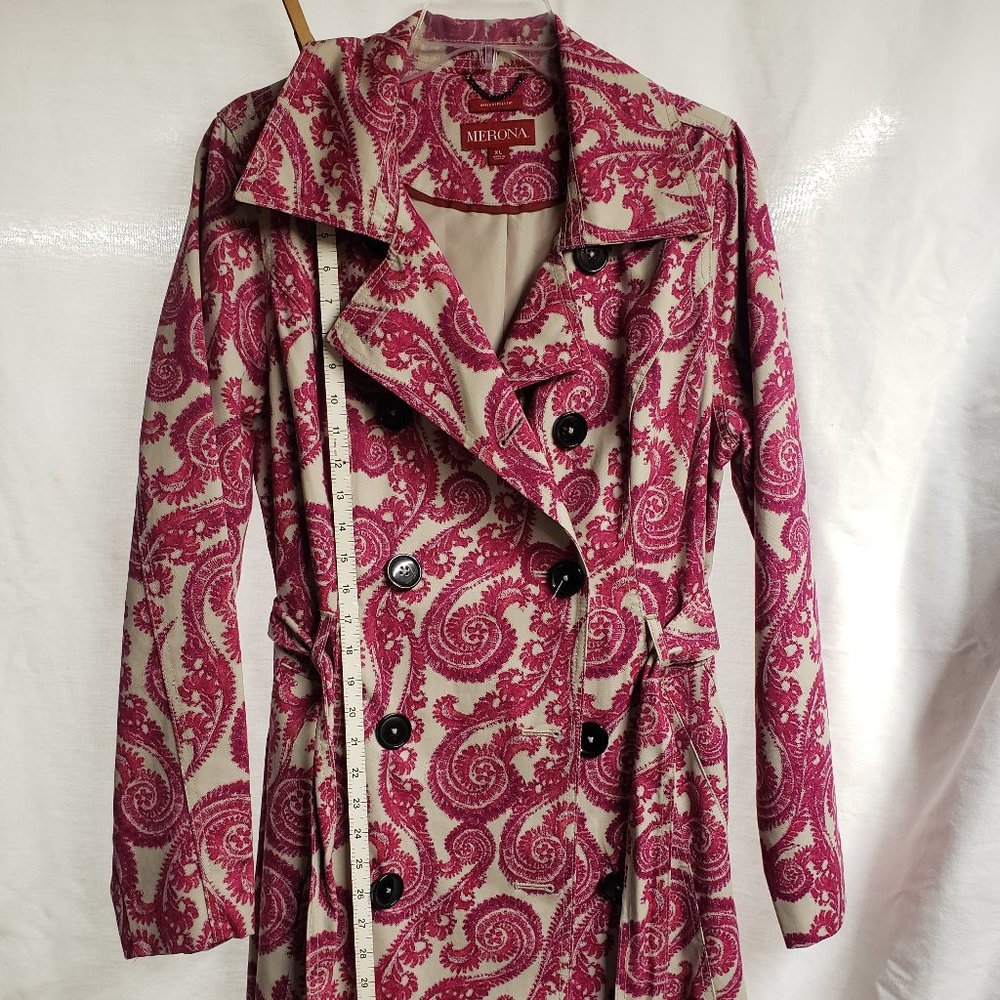 XL Pink Paisley Trench Coat